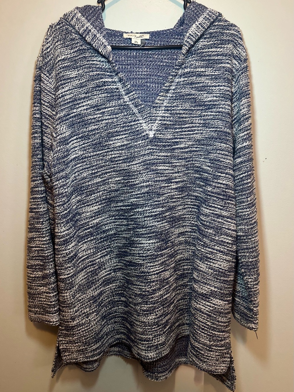 Simply Noelle XXL Blue & White Marled Hooded Sweater Tunic